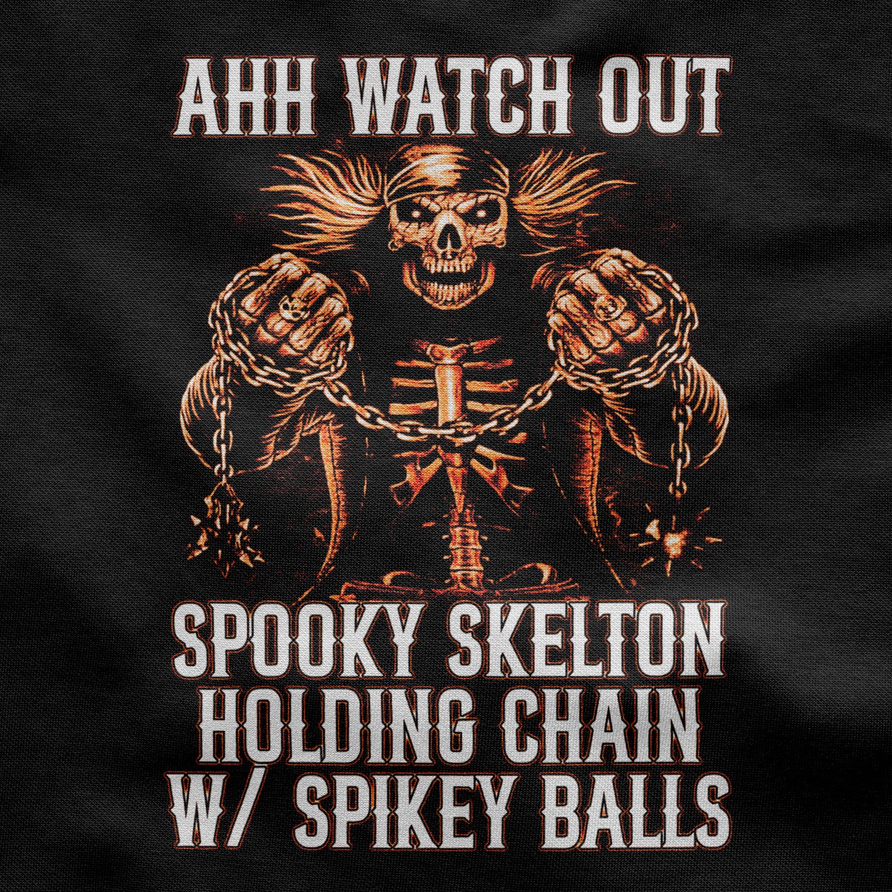 Spooky Skelton Holding Chain w/ Spinkey Balls